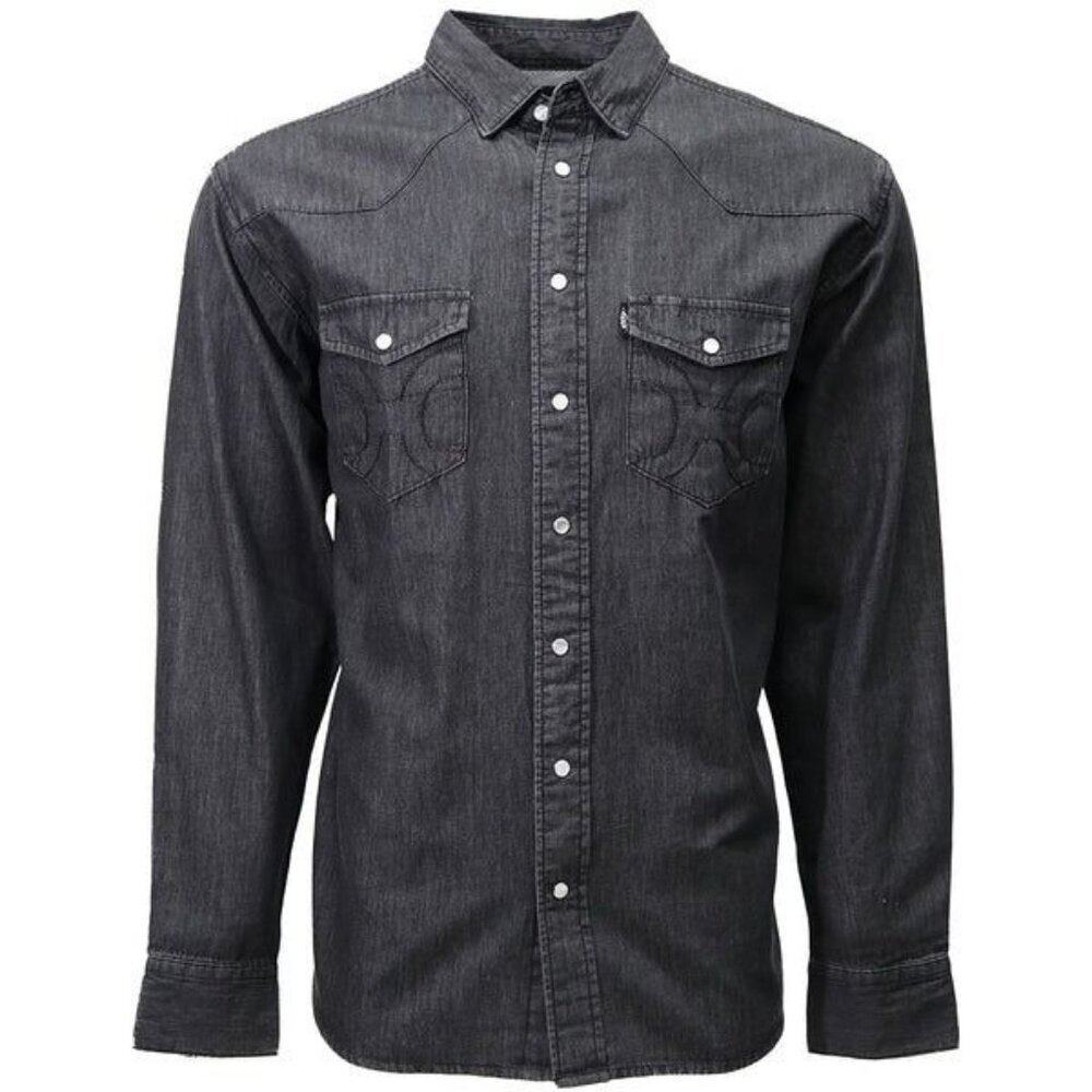 Hooey Men's Long Sleeve Del Denim Snap Western Shirt Chambray Black